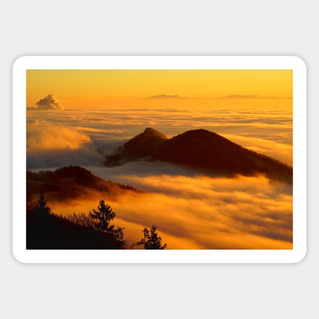 Beautiful Foggy Mountaintop Sticker by psanchez